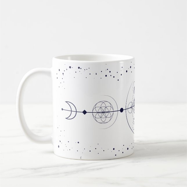 Mug Métatron lune et étoiles géométrie sacrée bleu (Gauche)