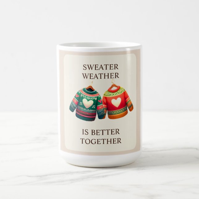 Mug Météo Pullover Cœurs Rouges Verts Personnalisé (Centre)