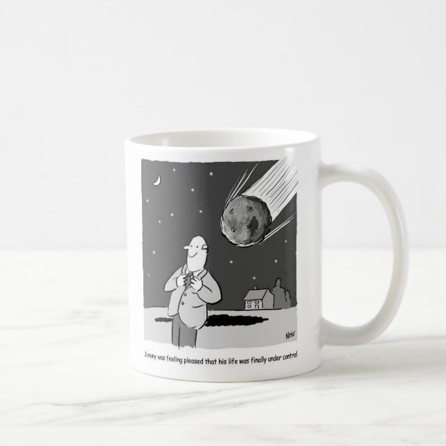 Mug Météorite drôle frappant la Terre. Thème Astronomi (Droite)