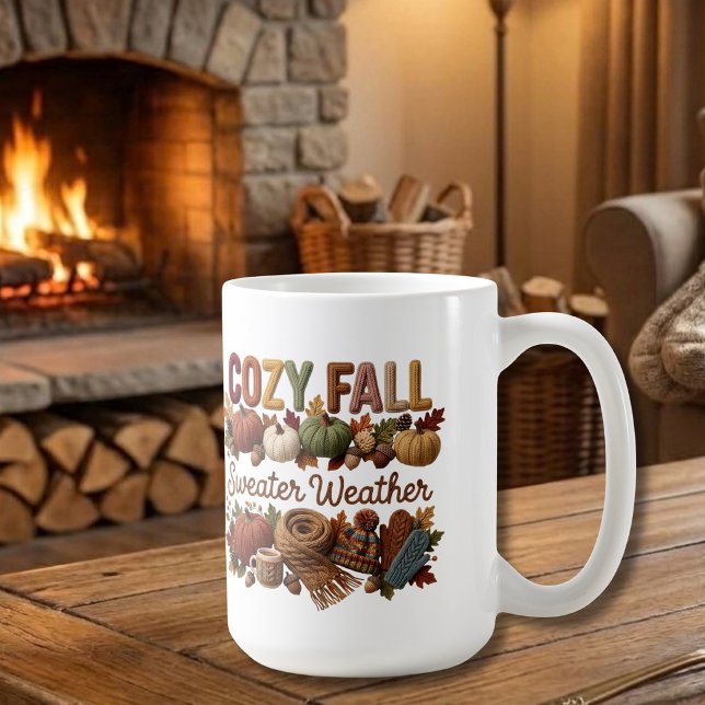 Mug Météorologie de pull confortable d'automne Yarn Ar (Cozy Fall Sweater Weather Yarn Art Coffee Mug)