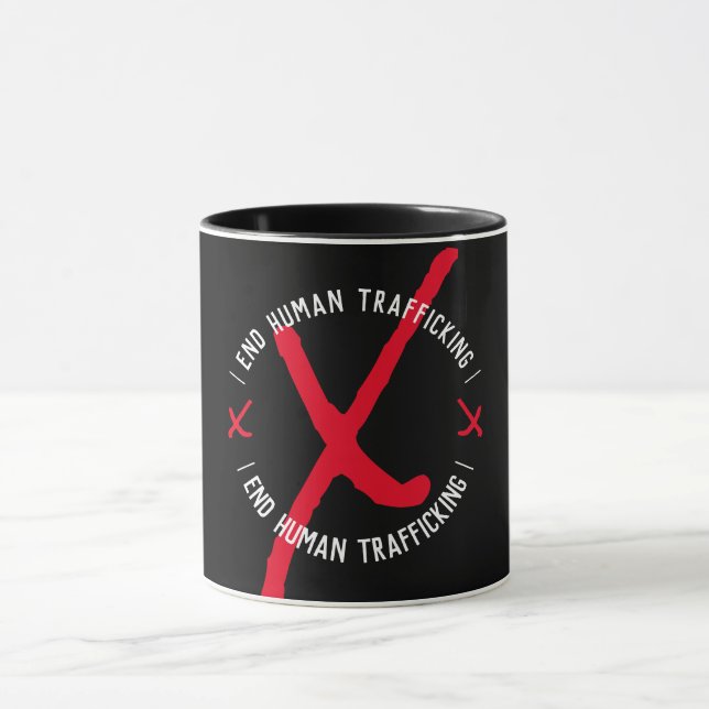 Mug METTRE FIN AU TRAFIC HUMAIN XXX en noir (Centre)