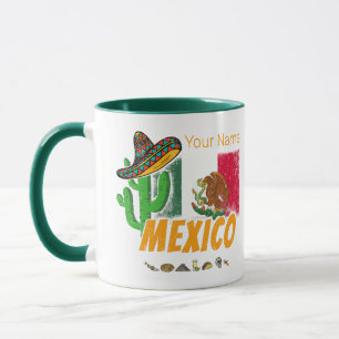 Mug Mexique Cactus Vintage avec Drapeau Sombrero Souve