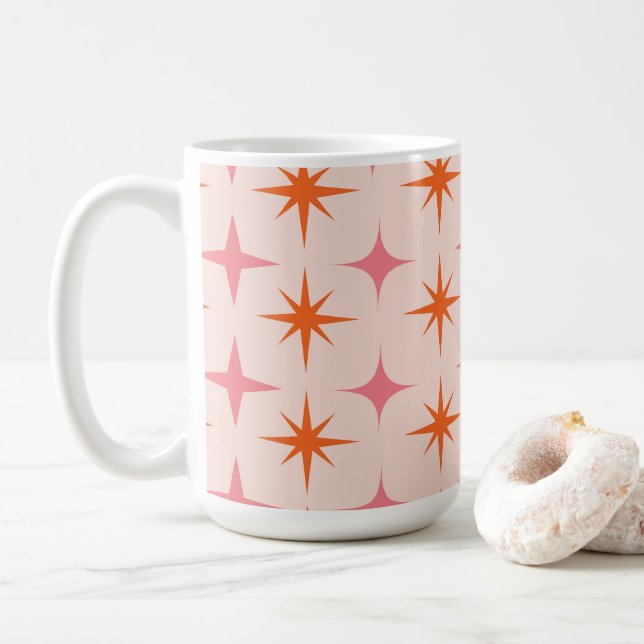 Mug Mi-Siècle Rétro Starburs Motif rose orange (Avec donut)