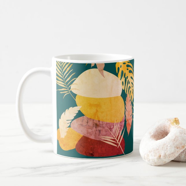Mug Mi-siècle Vintage Feuilles d'automne moderne Abstr (Avec donut)