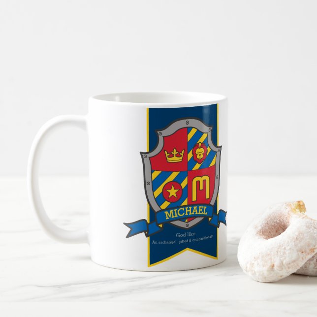 Mug Michael nom signifiant chevalier bouclier rouge bl (Avec donut)
