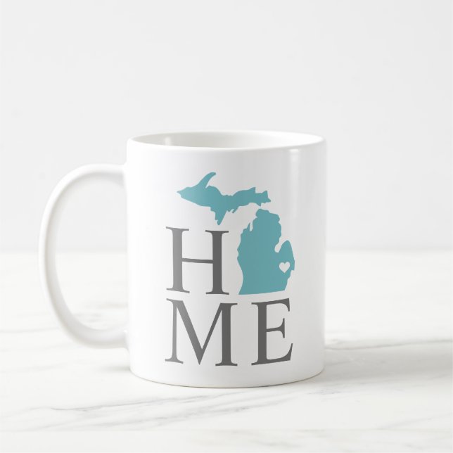 Mug Michigan Accueil Aqua Blue Custom City Heart (Gauche)