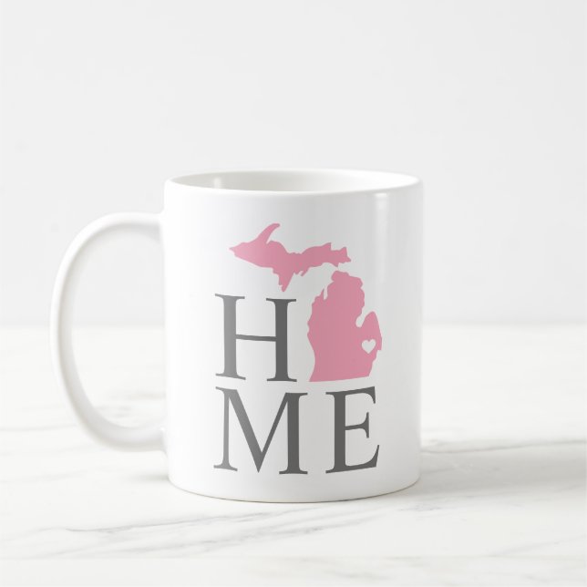 Mug Michigan Accueil rose et gris Personnalisé City He (Gauche)