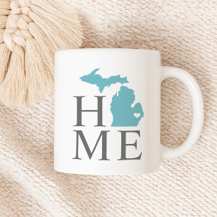 Mug Michigan Maison Aqua Bleu État Cœur