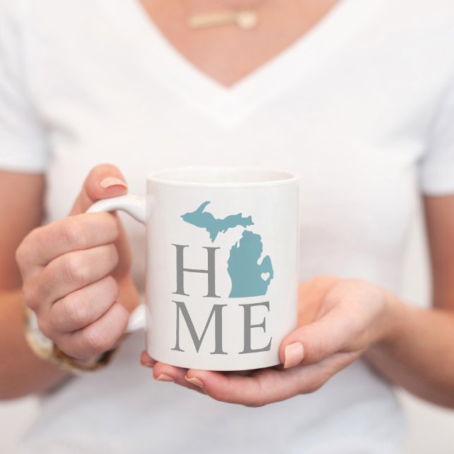 Mug Michigan Maison Bleu Gris État Cœur (Créateur téléchargé)