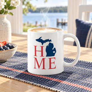 Mug Michigan Maison Rouge Blanc Bleu État Cœur