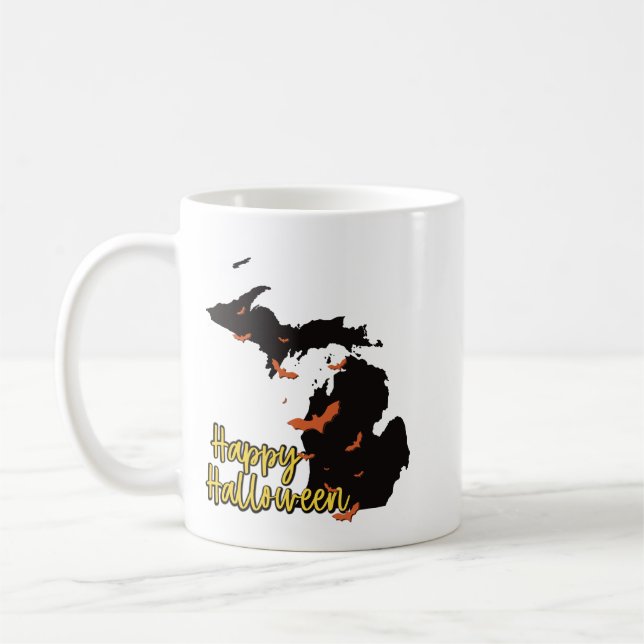 Mug Michigan State Map Happy Halloween chauves-souris (Gauche)
