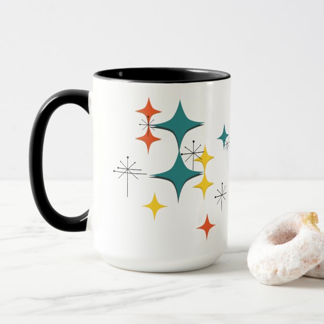 Mug Mid Century Modern Eames Atomic Era Starbursts  (Avec donut)