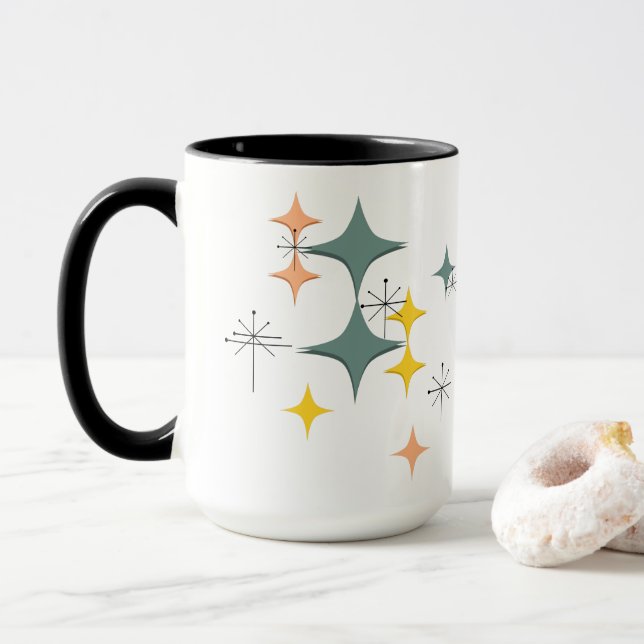 Mug Mid Century Modern Eames Atomic Starbursts Custom (Avec donut)