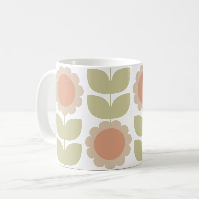 Mug  Mid-Century Pastel Pink Retro Floral Pattern (Devant gauche)
