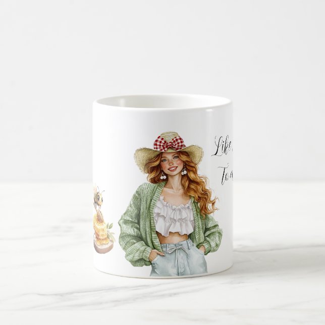 Mug Miel à une abeille rousse chapeau vert pull-over (Centre)