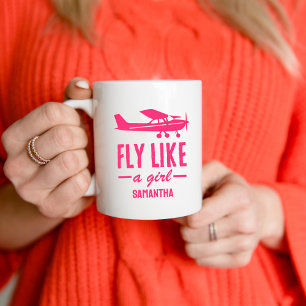 Mug Mignon Avion Rose Voler Comme Une Fille Aviation F