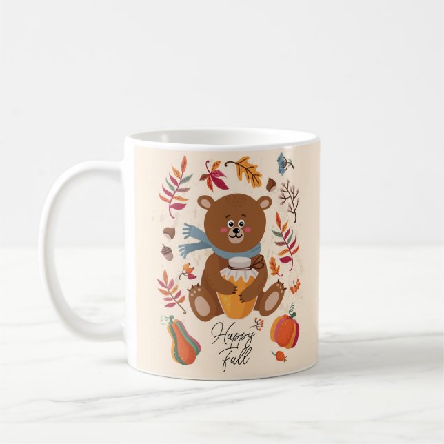 Mug Mignon bébé ours d'automne avec du miel et texte p (Gauche)