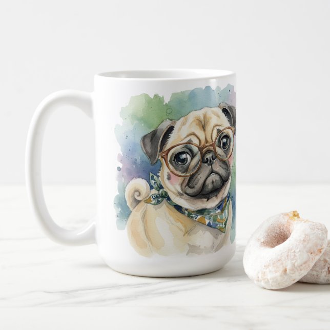 Mug Mignon Bouledogue au Style Aquarelle avec des Lune (Avec donut)