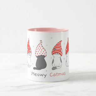 Mug mignon chat avec gnome casquette pour noël.