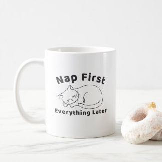 Mug Mignon Chat Endormi “Dodo D'abord” Dessin au Trait