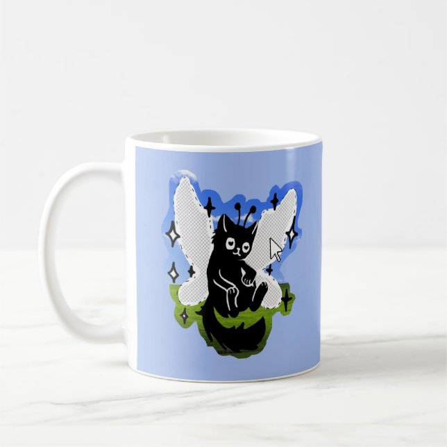 Mug Mignon Chat Fée Noir Ordinateur Bleu Fantaisiste (Gauche)