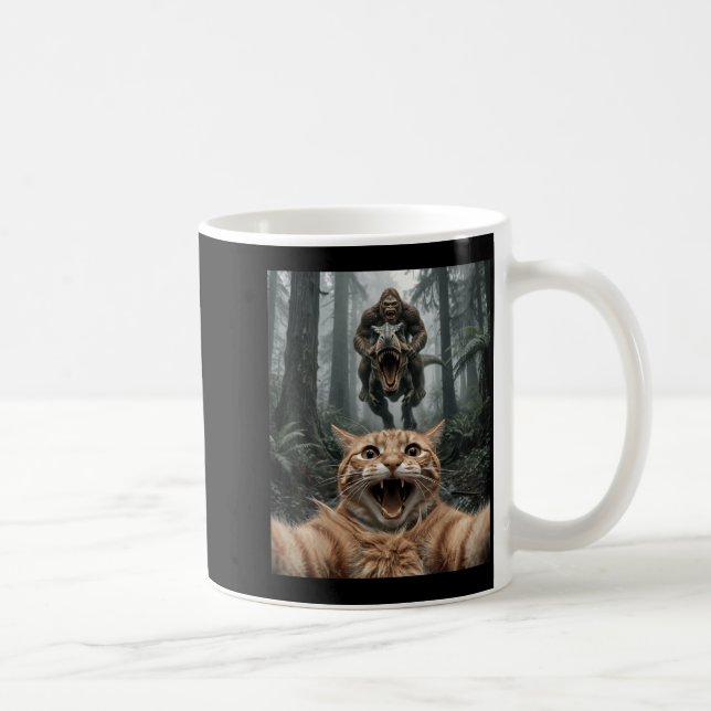 Mug Mignon Chat Selfie Bigfoot à Cheval sur T Rex Forê (Droite)