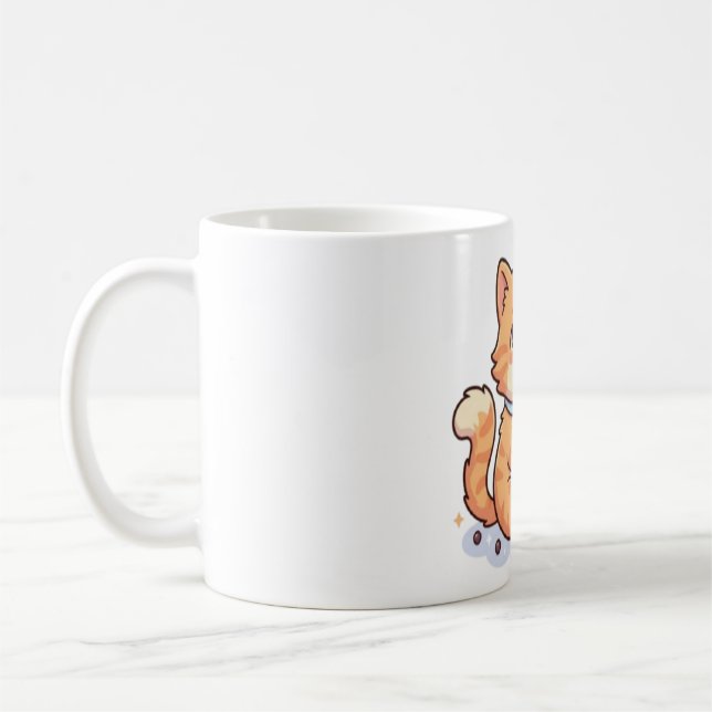 Mug Mignon Chat Tigre Orange Kawaii Buvant du Boba Bub (Gauche)