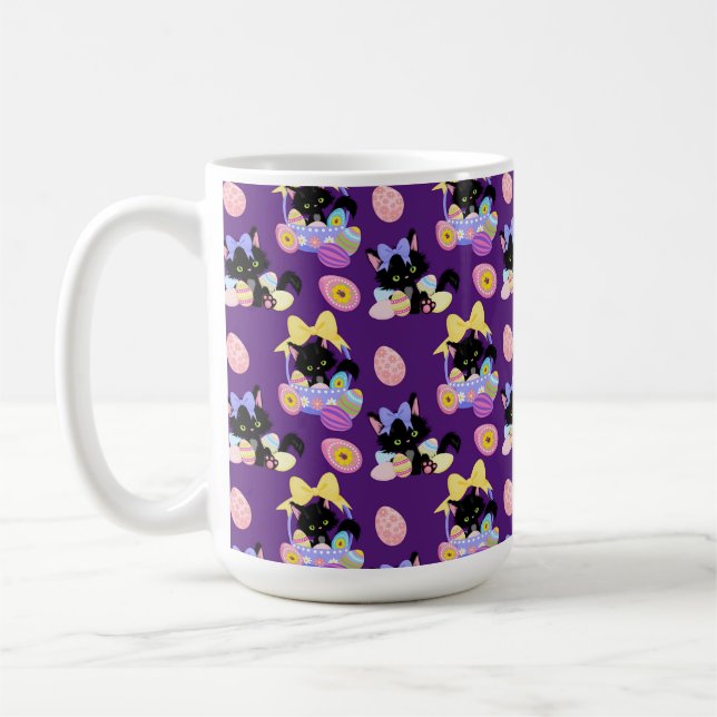 MUG MIGNON CHATON DE PÂQUES NOIR AVEC ŒUFS DE PÂQUES (Gauche)