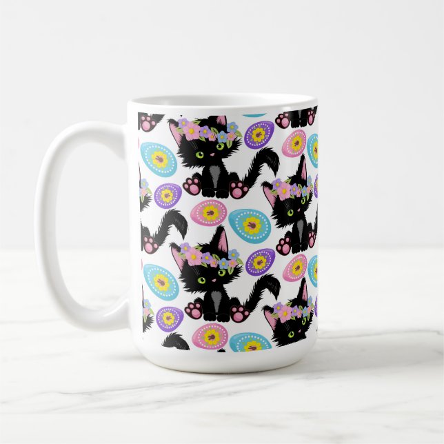 MUG MIGNON CHATON DE PÂQUES NOIR AVEC ŒUFS DE PÂQUES (Gauche)