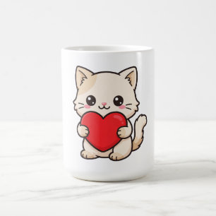 Mug Mignon Chaton Tenant un Cœur Rouge - Adorable Ca K