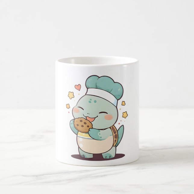 Mug Mignon Chef Tortue Mangeant un Cookie Design Kawai (Centre)
