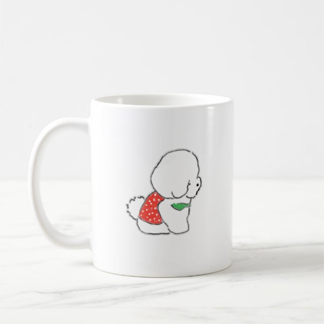 Mug Mignon Chien Blanc Fluffy Dessiné à la Main en Gil (Gauche)