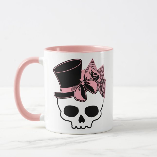 Mug Mignon Crâne avec chapeau Rose rose Bow (Gauche)