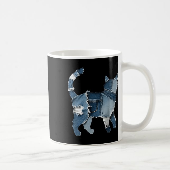 Mug Mignon Denim Patchwork Animal Chaton Rétro  (Droite)
