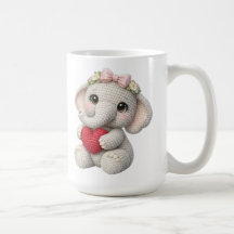 Mignon Éléphant au Crochet Tenant un Cœur Amigurum