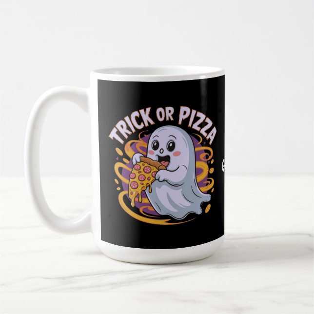 Mug Mignon Fantôme Mangeant de la Pizza Amusant Effray (Gauche)