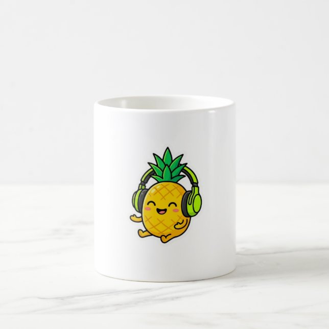 Mug Mignon Kawaii Ananas Portant des Écouteurs SuStick (Centre)
