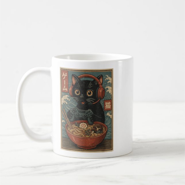 Mug Mignon Kawaii Chat Joueur Ramen Rétro Japonais C (Gauche)