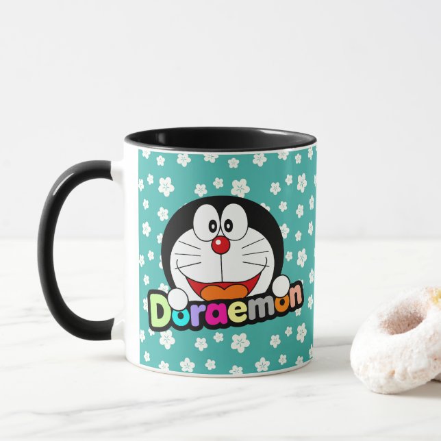 Mug Mignon Kawaii Doraemon Anime Noir (Avec donut)