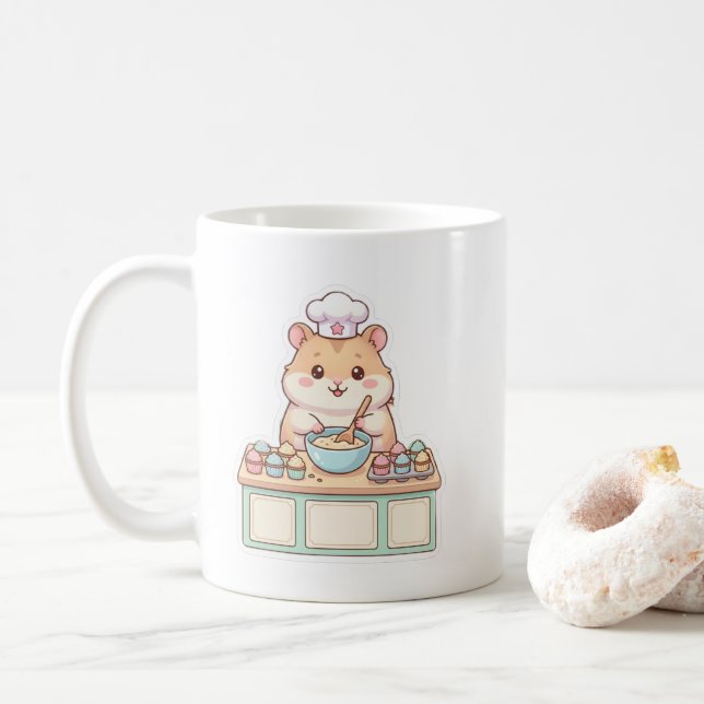 Mug Mignon Kawaii Hamster Chef Cuisinant des Cupcakes  (Avec donut)