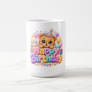 Mug Mignon Kawaii Joyeux Anniversaire Ours en Peluche 