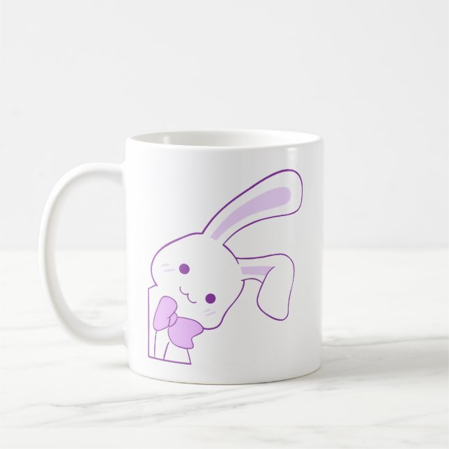 Mug Mignon Kawaii Lapin Violet Ruban (Gauche)