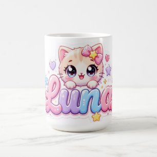 Mug Mignon Kawaii Luna Nom de Chat Pastel Rose Étincel
