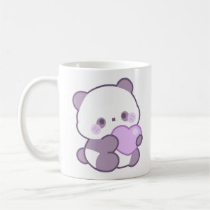 Mug Mignon Kawaii Pastel Panda Violet Cœur