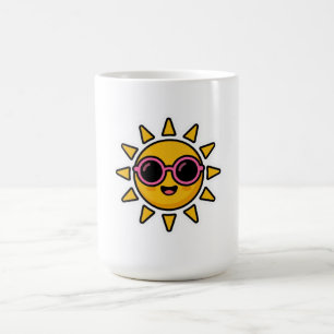 Mug Mignon Kawaii Soleil Rétro Portant des Lunettes de