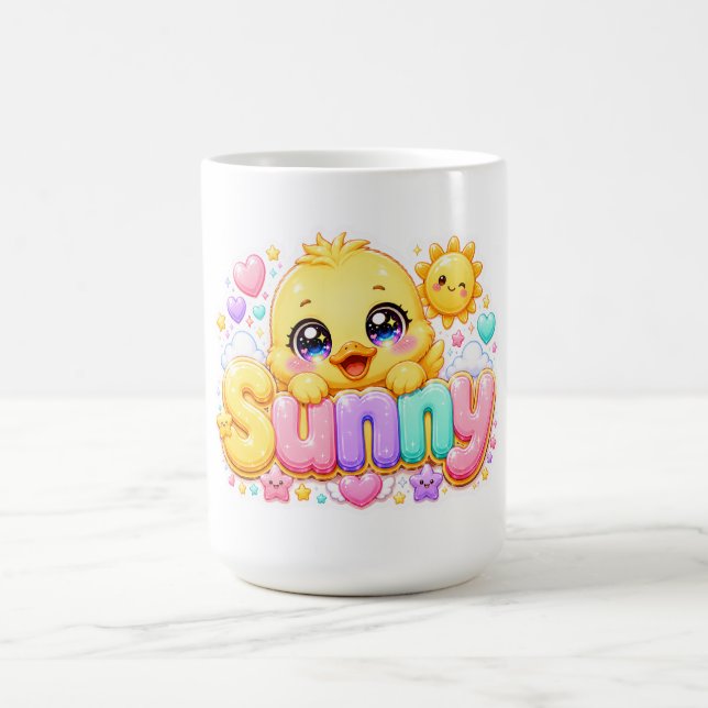 Mug Mignon Kawaii Sunny Chick Nom Pastel Rose Pailleté (Centre)