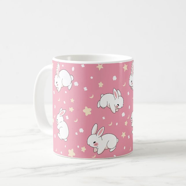 Mug Mignon Lapin Kawaii Rose Doodle (Devant gauche)