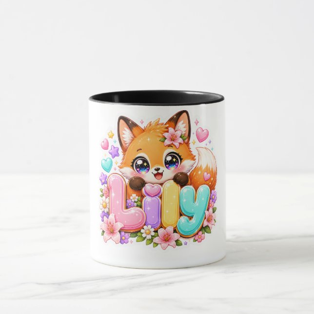 Mug Mignon Lily Fox Nom Pastel Rose Floral Bois (Centre)