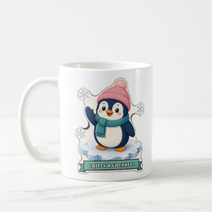 Mug Mignon manchot au chapeau et écharpe roses d'hiver