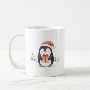Mug Mignon manchot de Noël avec cadeau et chapeau de P